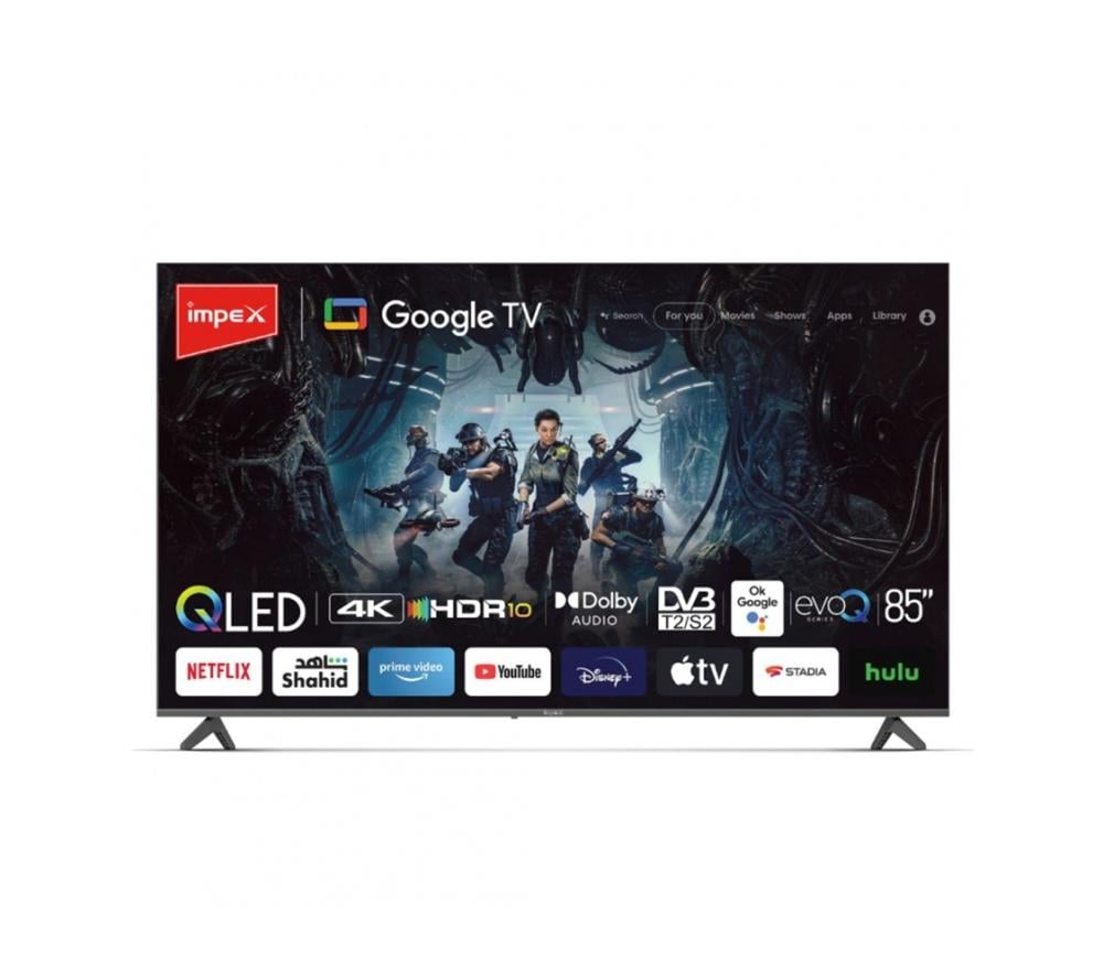 شاشة امبكس ايفو كيو سمارت 85 بوصة كيوليد 120 هيرتز جوجل تي في رسيفر داخلي Impex Smart QLED 85 Inch EVOQ 85Q120HZ