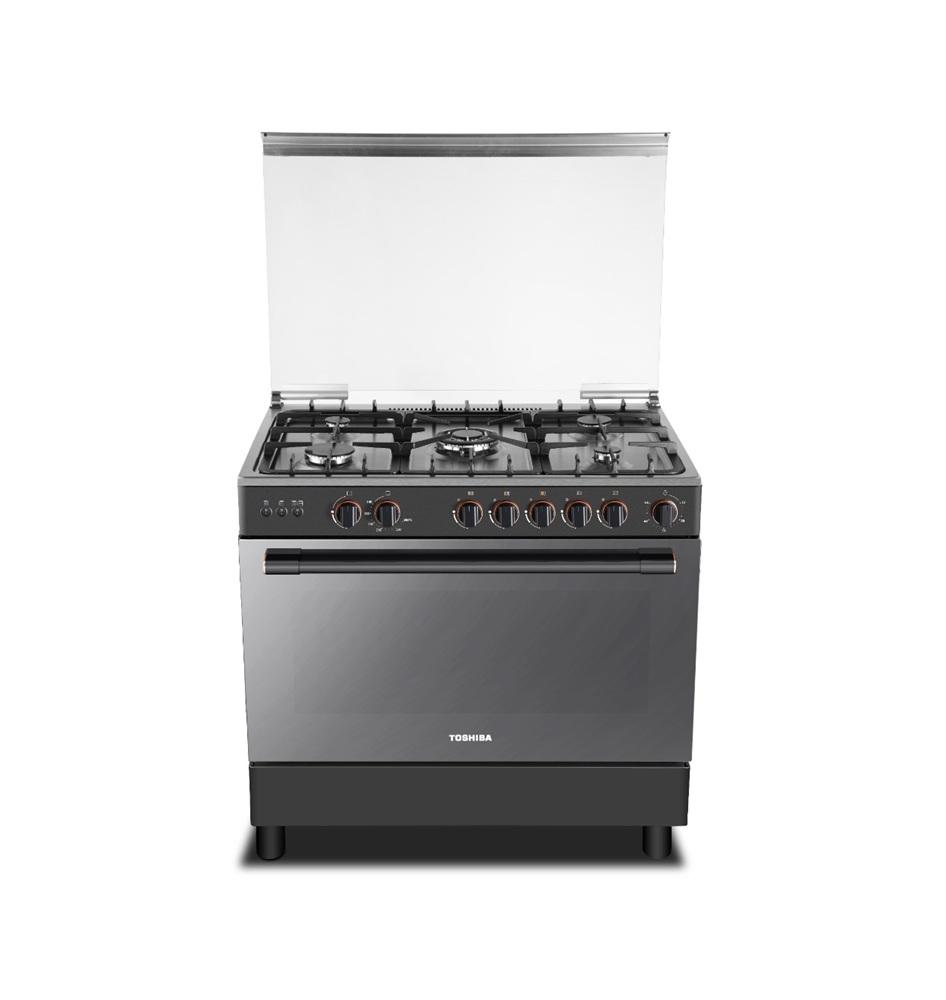 توشيبا فرن غاز مع شواية 5 عيون مقاس 90x60 ستانلس استيل Toshiba RLA1-90MG5GE(GMR)-SA