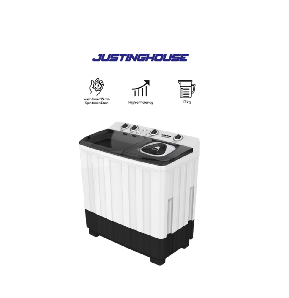 جستنق هاوس غسالة حوضين 12 كيلو ابيض JUSTNGHOUSE JSWM-1112