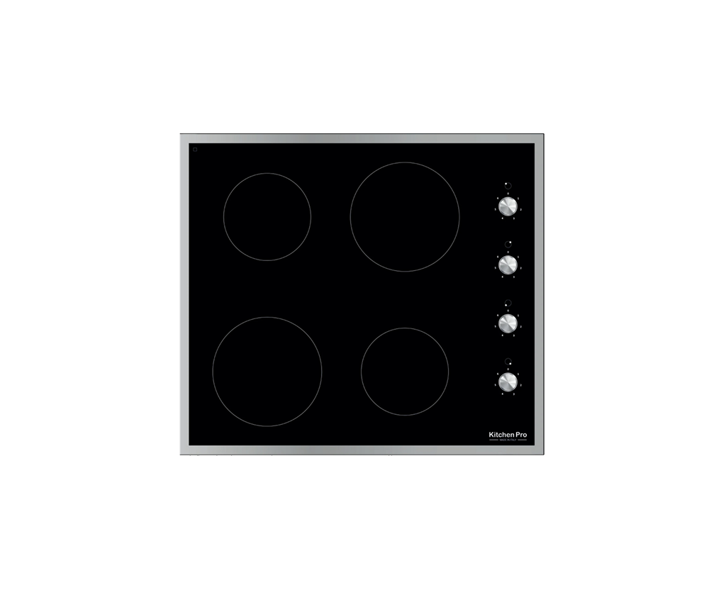كيتشن برو سطح 4 عين كهرباء 60 سم سيراميك (تحكم بالمفتاح) فريم استيل إيطالي - Kitchen Pro KP604/VTC