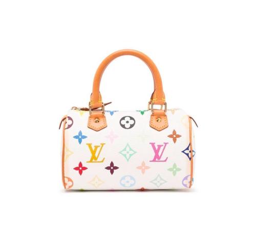 Louis Vuitton mini nano speedy white multicolor ta...