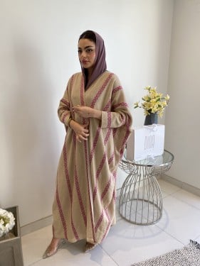 Dl16 عبايه لينن هندي مشجر ( بنفسجي وبيج )