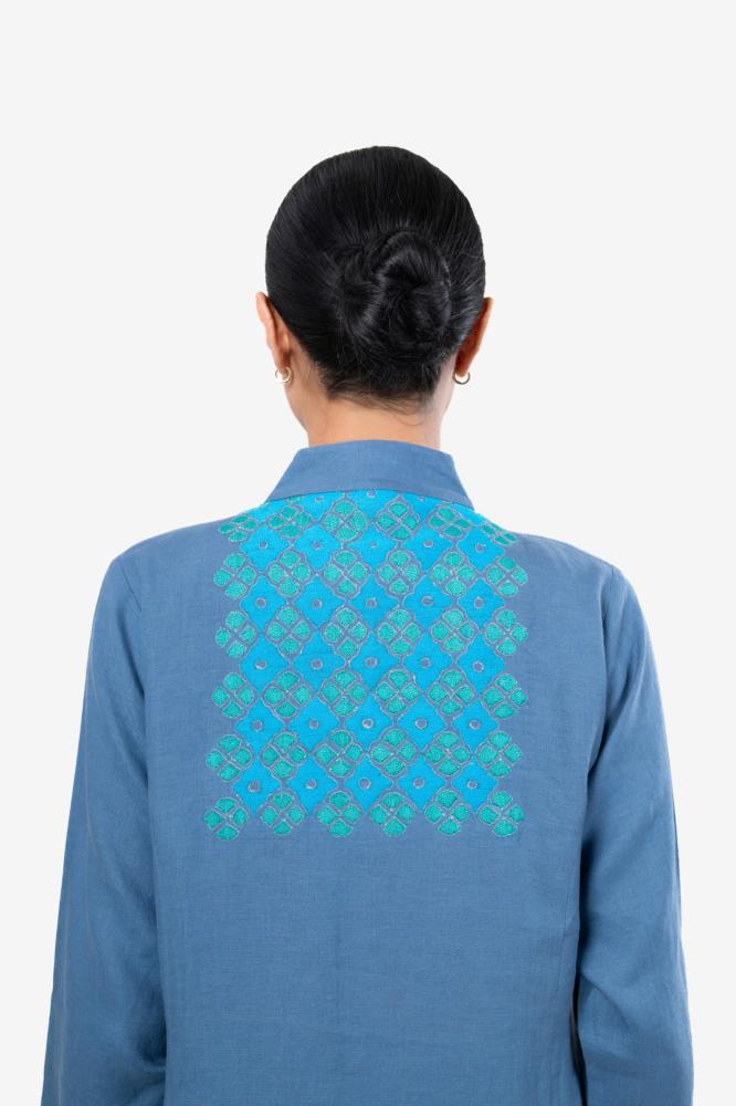 Blue Thobe with Sky Blue Embroidery