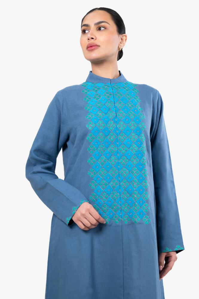 Blue Thobe with Sky Blue Embroidery