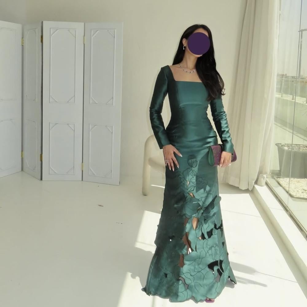 فستان سهرة اخضر انيق