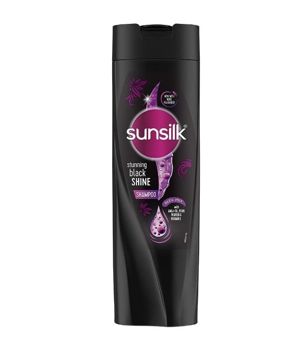 شامبو لمعان ساحر للشعر الأسود مع بروتين أملا بيرل وفيتامين هـ من صانسيلك 350 مل