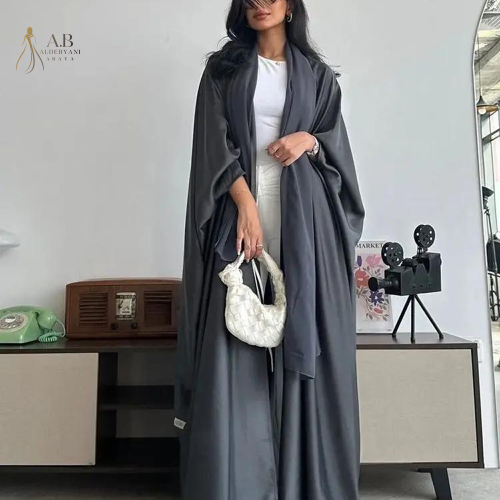 عباية مفتوحة من الساتان اللامع للنساء