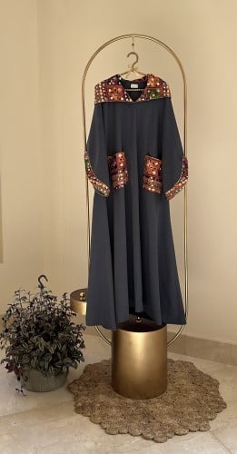 جلابيه كتان لون جينز قطعه واحده فري سايز بكاب وجيو...