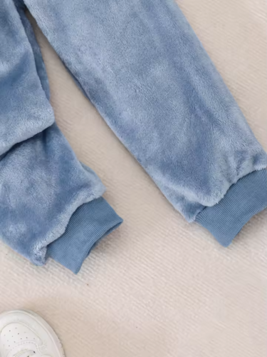 "مجموعة الخريف والشتاء الدافئة غير الرسمية للأولاد: سترة قطيفة مطرزة بحروف كرتونية مكونة من قطعتين + سراويل طويلة قطيفة "