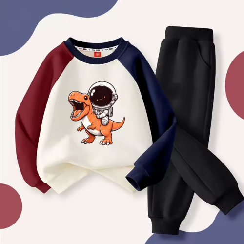 الخريف طفل الفتيات الملابس مجموعة الفتيان الأطفال ديناصور الطباعة اللون كتلة بلوزات وسراويل أسفل 2 قطعة بدلة قطنية بأكمام طويلة