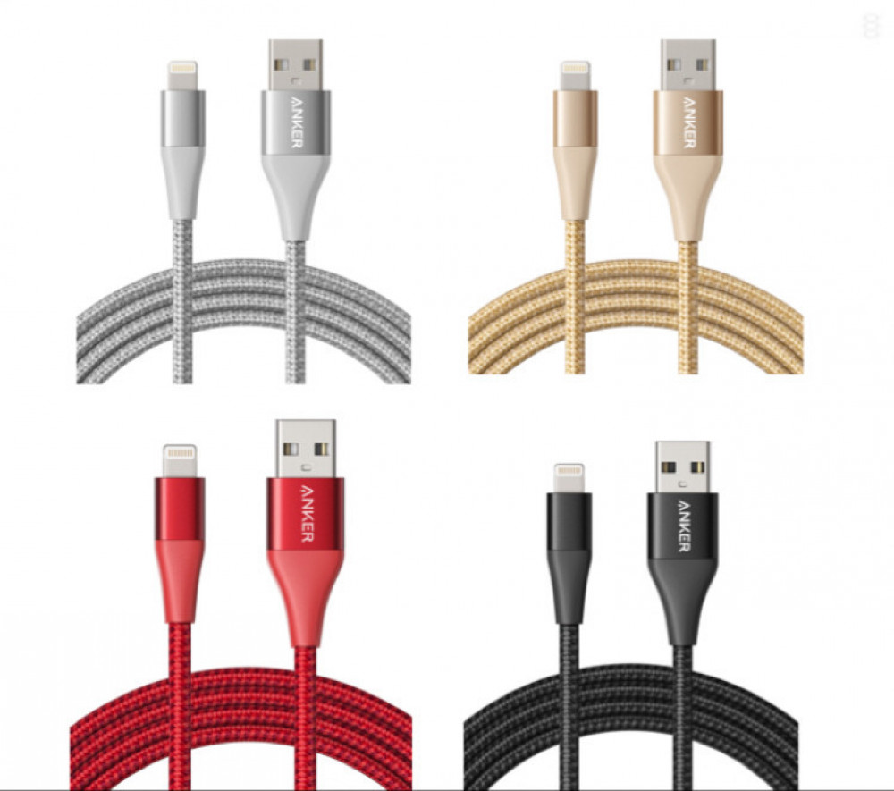 Anker powerline 2 plus charging cable for iPhone, covered with fabric,  withstands up to 30 thousand bends, 90 cm - red
