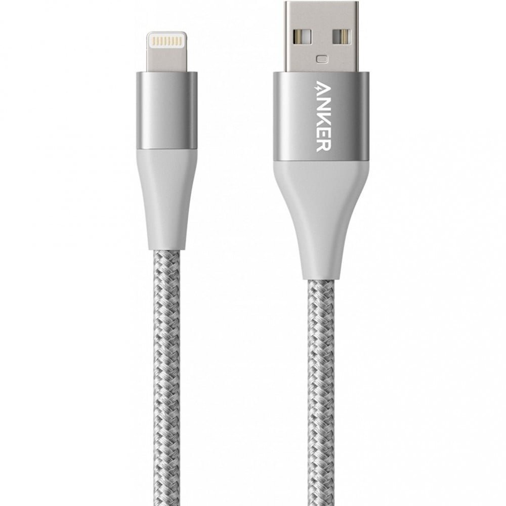 Anker powerline 2 plus charger anti-cutting, covered with fabric, withstands up to 30 thousand - silver - 2pwr store