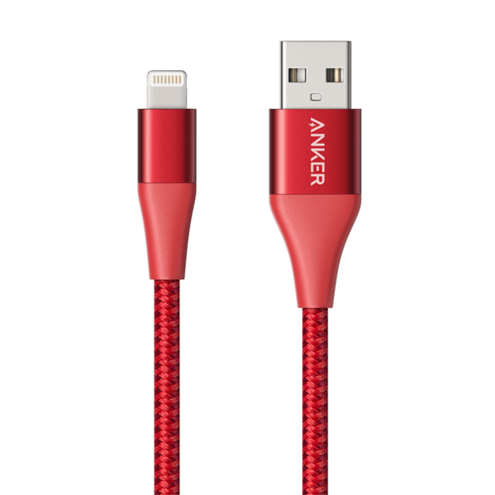 Penelope Integral Pilgrim Anker powerline 2 plus charging cable for iPhone, covered with fabric,  withstands up to 30 thousand bends, 90 cm - red - 2pwr store