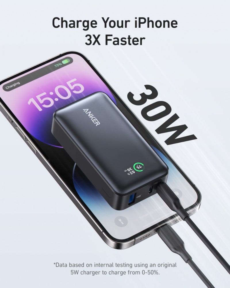 Anker 533 PowerCore Battery, 10,000 mAh, 30 Watts - Black