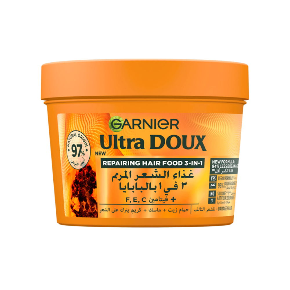 غارنييه ألترا دو قناع الشعر المغذي 3 في 1 بالبابايا لإصلاح الشعر التالف - 390 مل