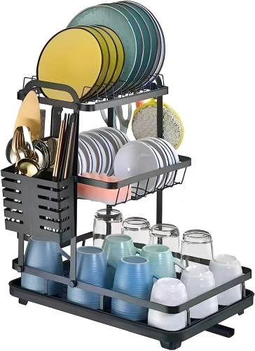 Metallic kitchen dish drying rack, kitchen dish