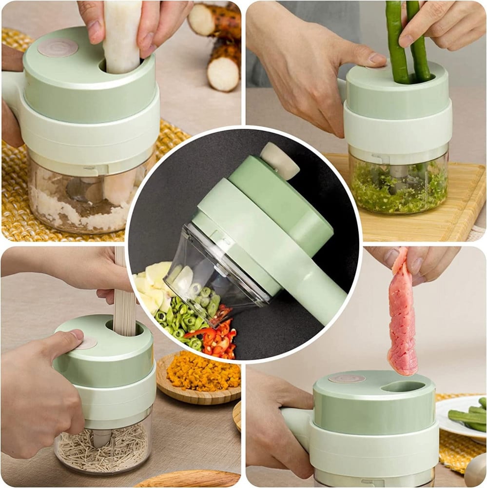 4 in 1 Portable Electric Vegetable Cutter Set Mini Food Slicer and Chopper for Kitchen Multifunctional Wireless Electric Grinder Vegetable Cutter