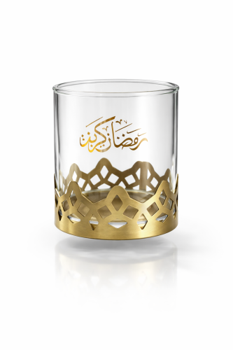 شمعدان  زجاج رمضان كريم  مع كيس للتوزيعات