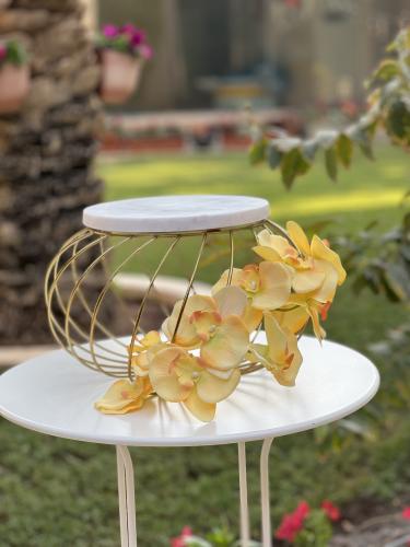 صحن تقديم  للضيافة  مستدير شبك ذهبي مع قاعدة رخامية الوان مختلفة