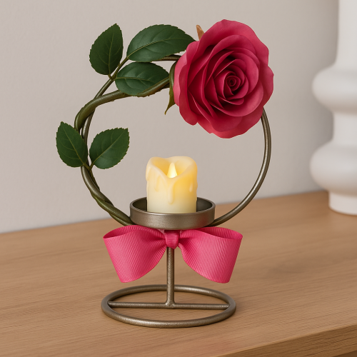 شمعدان حديد صغير مع شمعه 13x10x19.5 سم بدون الوردة