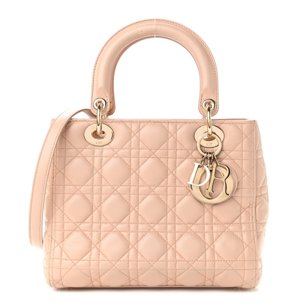 CHRISTIAN DIOR Lambskin Cannage Medium Lady Dior Light Pink