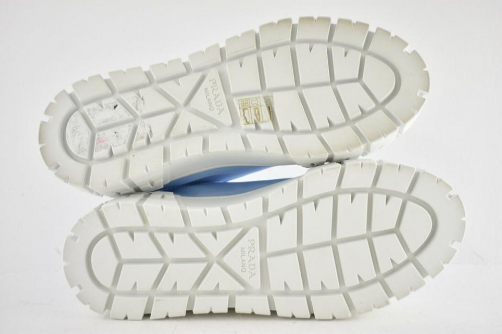 Prada Blue Cielo Nylon White Platform Lug Sole Flat - shoes lovers