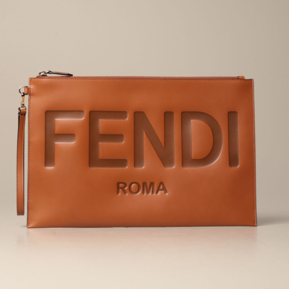 Fendi Roma Flat Pouch Large - Brown leather pouch