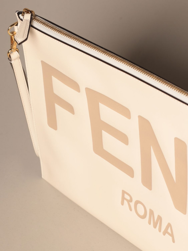 Fendi Roma Large Flat Pouch White - shoes lovers