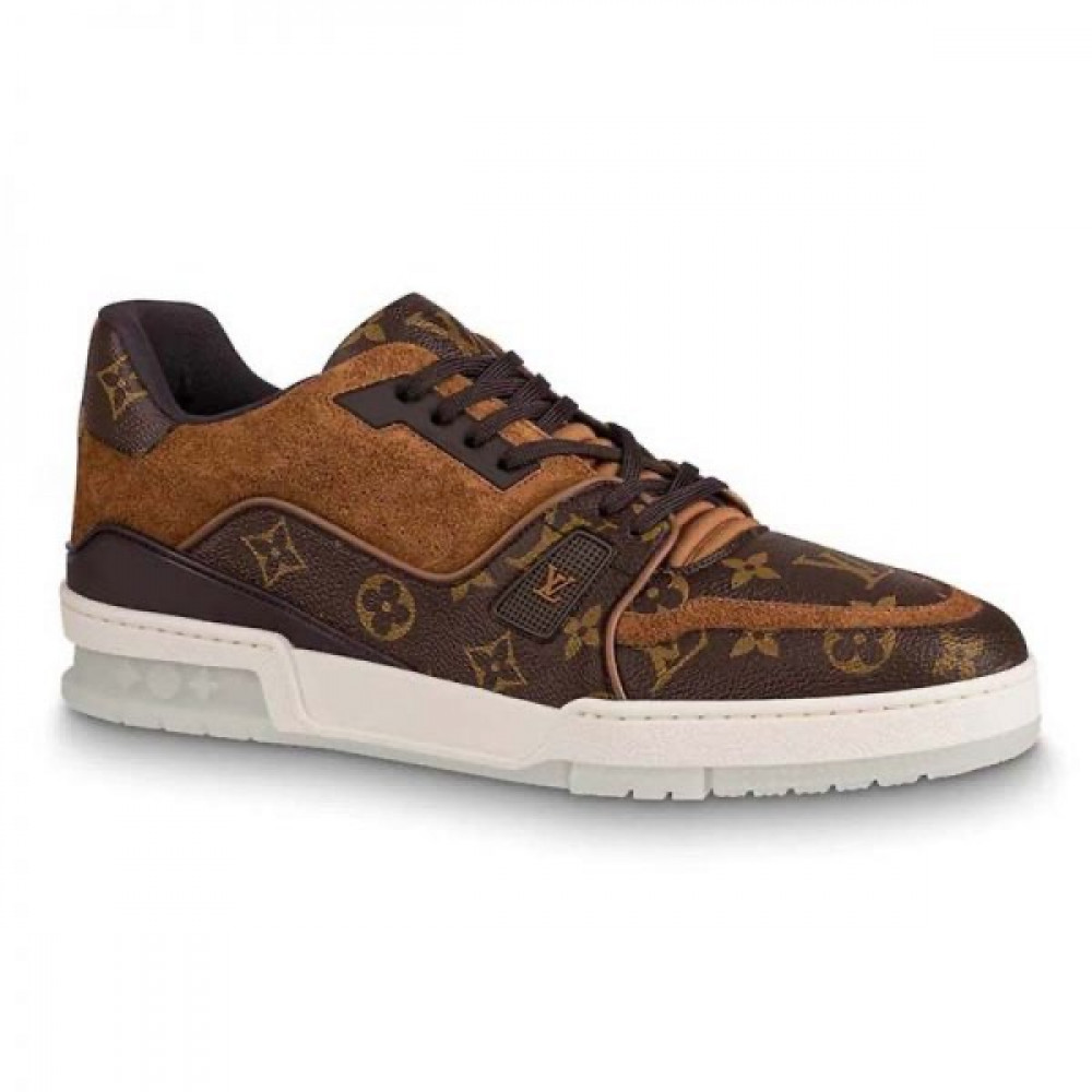 Louis Vuitton Trainer Sneaker in Monogram Canvas and Suede Calf Leather- Brown - lovers