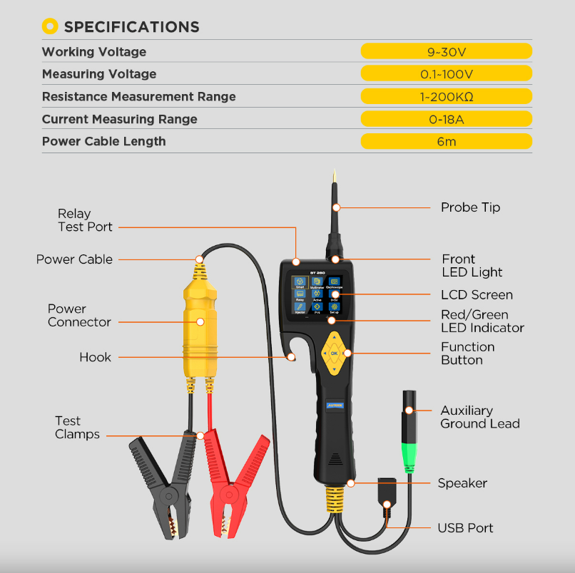 جهاز فحص الدائرة الكهربائية اوتول AUTOOL BT280