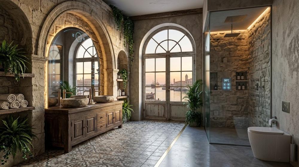 transitional bathroom design engineering and modern classic fixtures