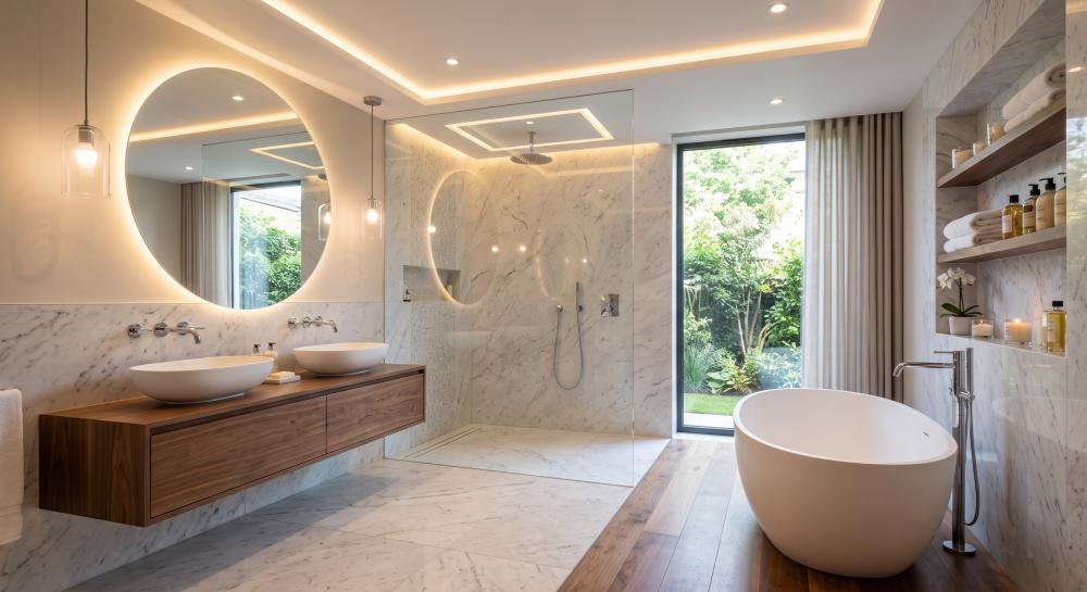 modern bathroom lighting design and plumbing fixtures layout guide