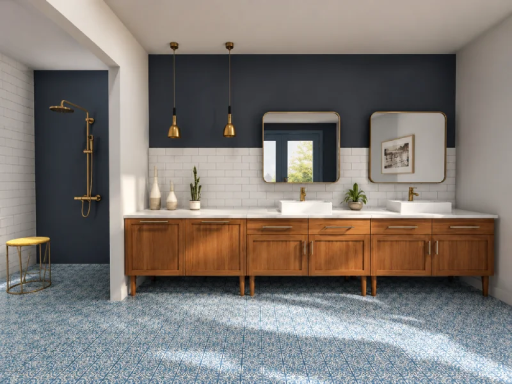 Modern comfortable bathroom interior with fixtures and accessories