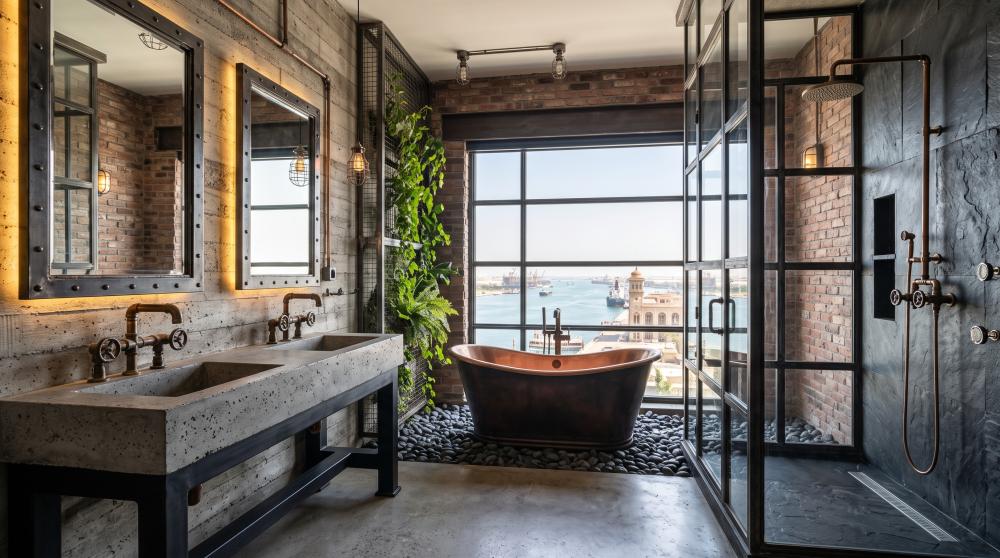 industrial loft style bathroom architecture exposed metal fixtures