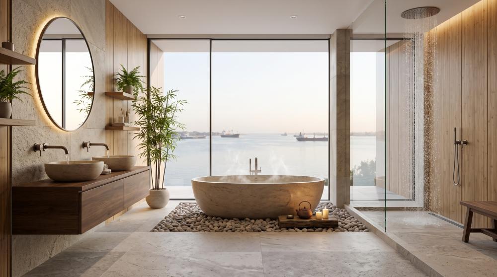 zen architecture bathroom design japanese minimalism sanitary fixtures