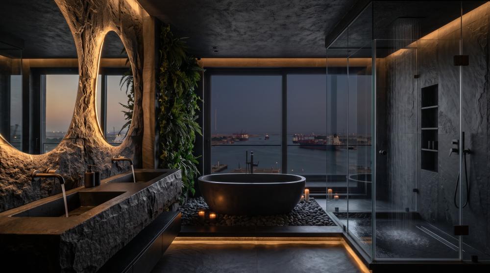 architecture of shadows dark bathroom design matte black sanitary fixt