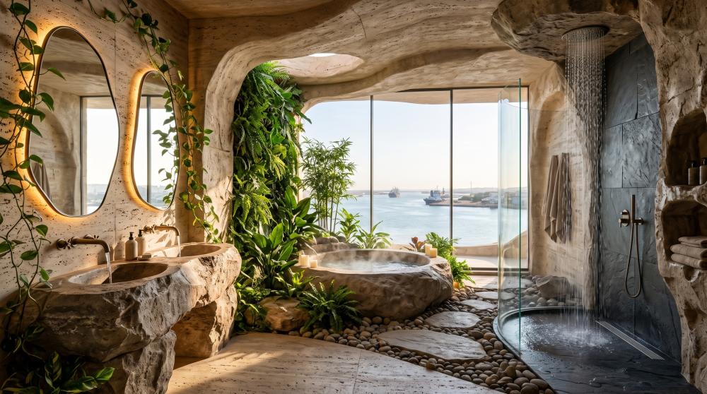 biophilic bathroom design organic architecture eco friendly fixtures