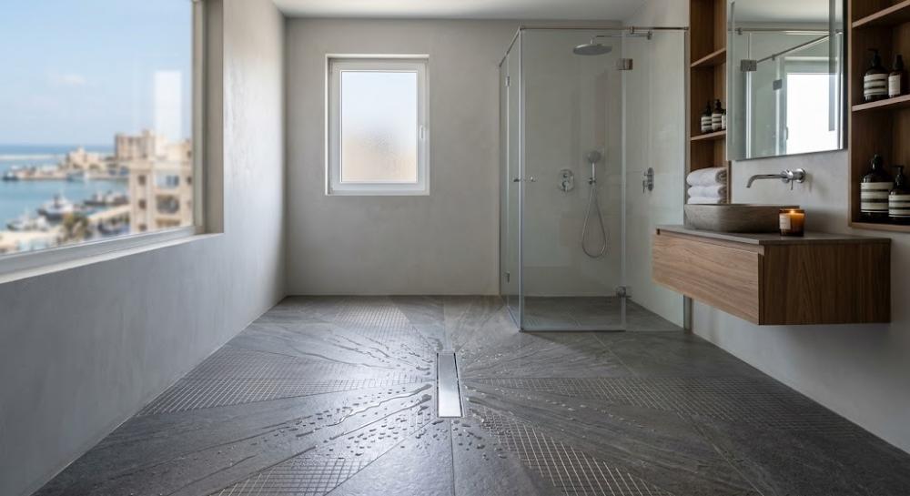 bathroom surface runoff engineering and modern hidden floor drainage