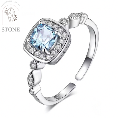 خاتم توباز أزرق مع زركون