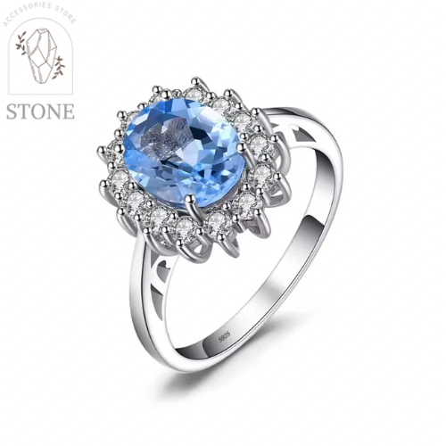 خاتم توباز ازرق مع زركون