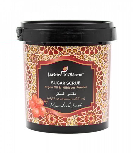 Jardin d’Olean sugar scrub, argan oil and hibiscus flower powder