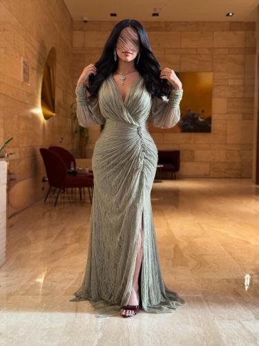 فستان سهرة انيق بكرستال من الخصر
