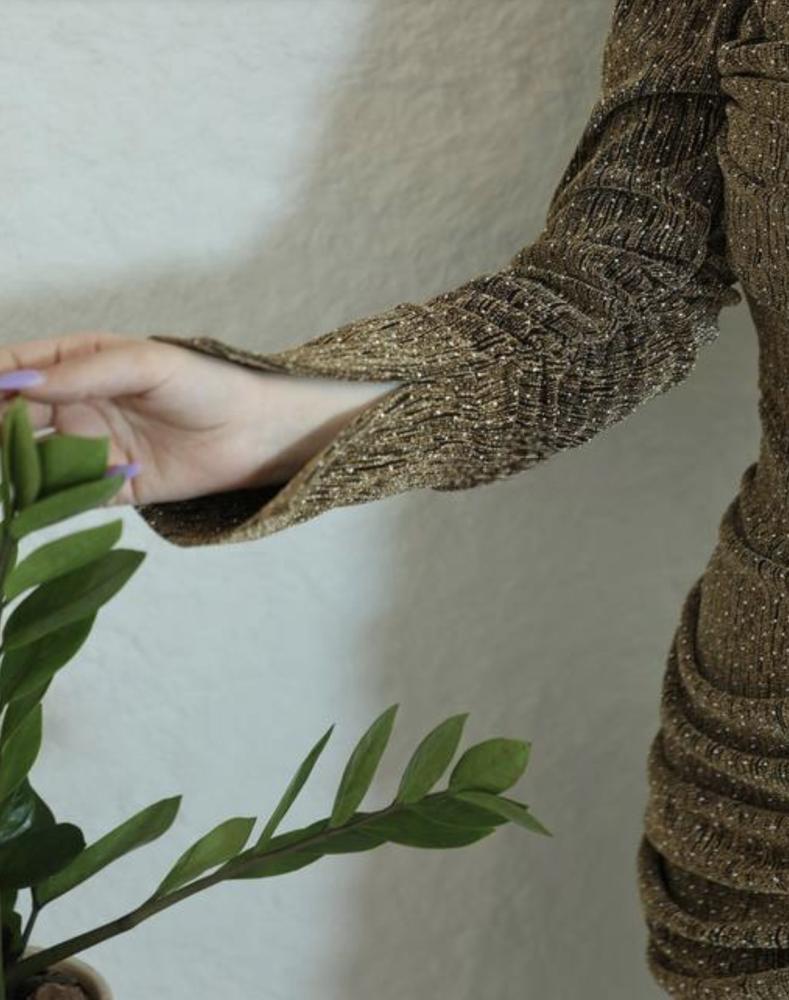 فستان سهرة بقصة من الخصر وباكمام طويلة