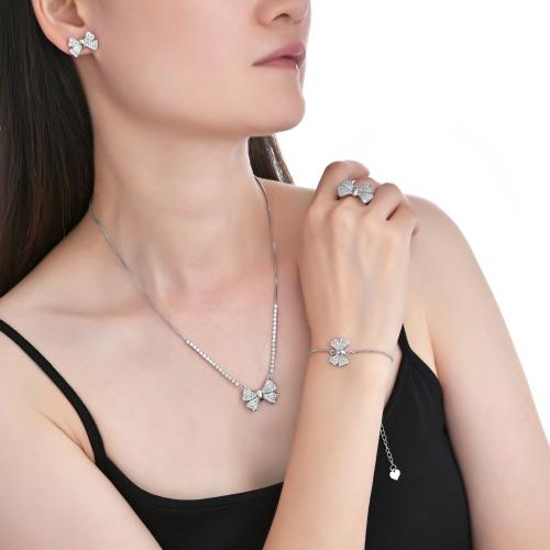طقم إكسسوار NYH سلسال + حلق +خاتم+اسواره فضي