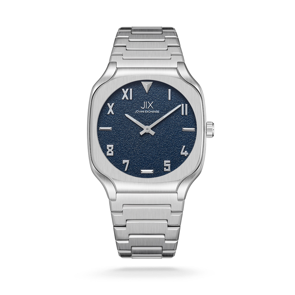 طقم رجالي فاخر جديد : ساعة + قلم + كبك JX-3-3039 فضي مينا ازرق 1