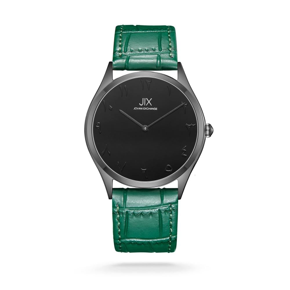 ساعة Jovani Exchange JX3004MB جلد اخضر ايطار رصاصي ارقام اسود