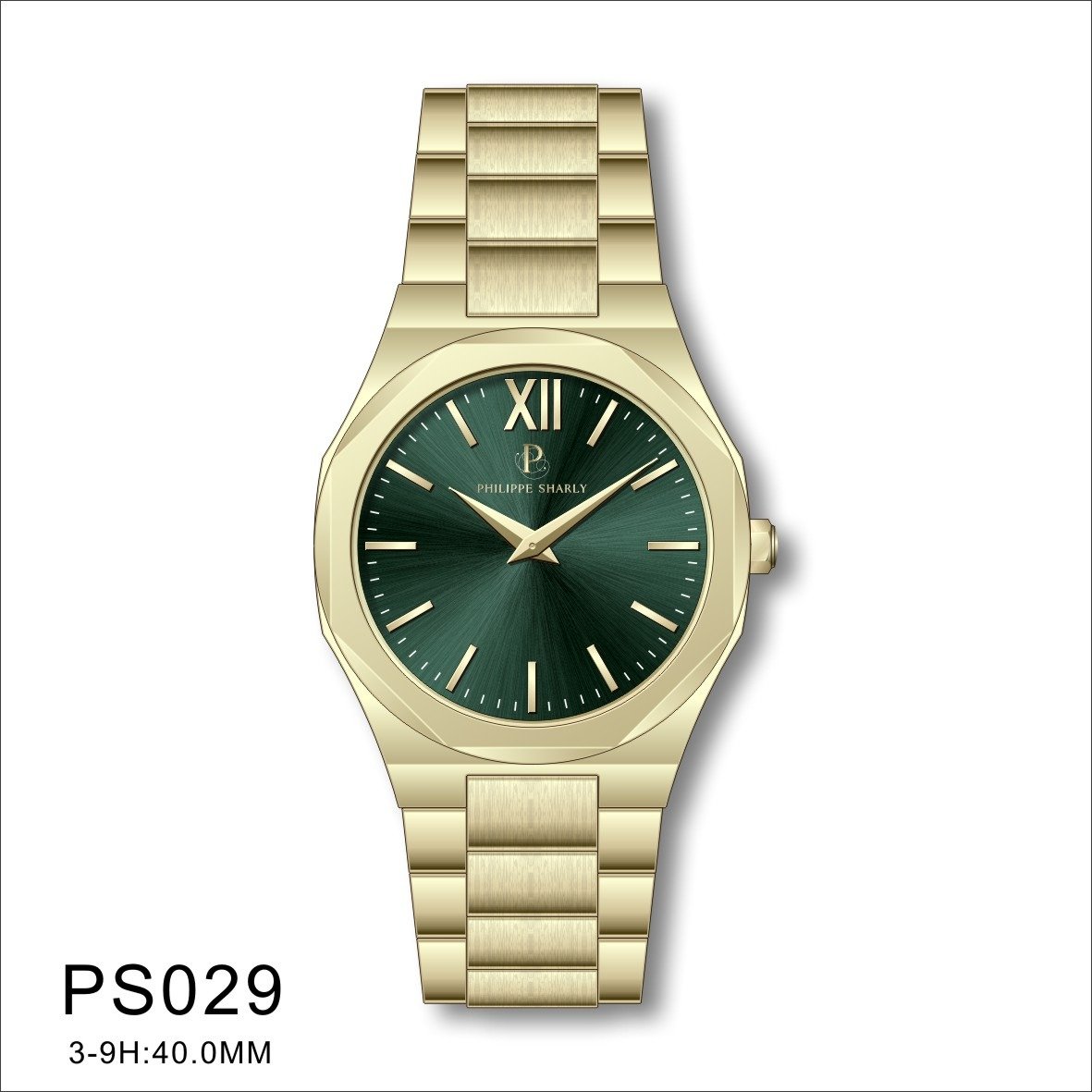 ساعة  ماركة فليب شارلي رجالي 029 ذهبي مينا اخضر