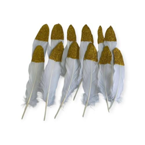 ريش ابيض اطراف ذهبي عدد12 ريش