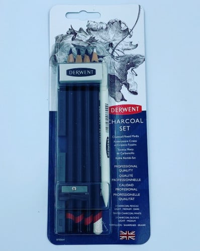 قلم فحم مع محايه وبريه ومدعكه وقلم فحم ابيض دروينت من المملكه المتحده