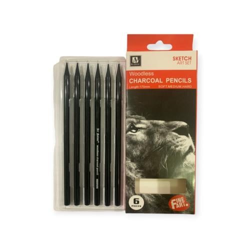 اقلام فحم 6 اقلام ناعمه ومتوسطه وخشنه